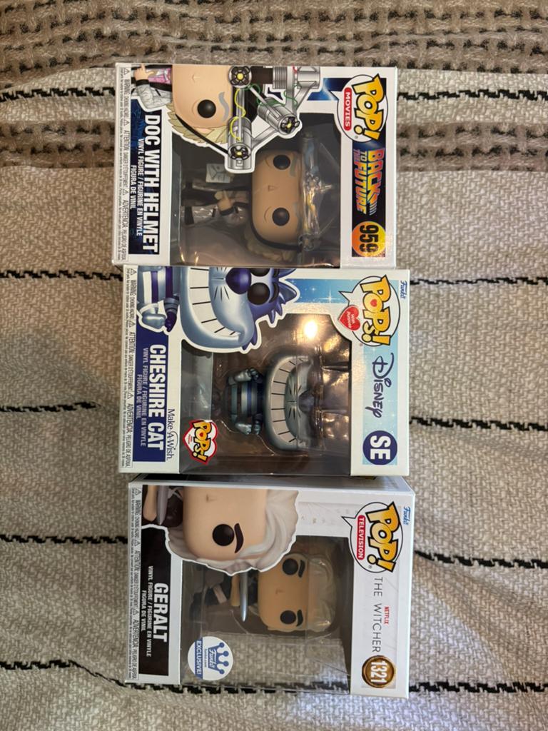 Funko Pop! Set: Doc with Helmet, Cheshire Cat, Geralt, Ophalen of Verzenden, Nieuw