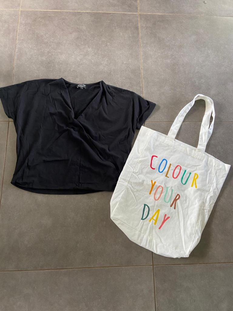 Leuk setje van shirt en tas van zilch maat S, Verzenden, Zwart, Zo goed als nieuw, Korte mouw