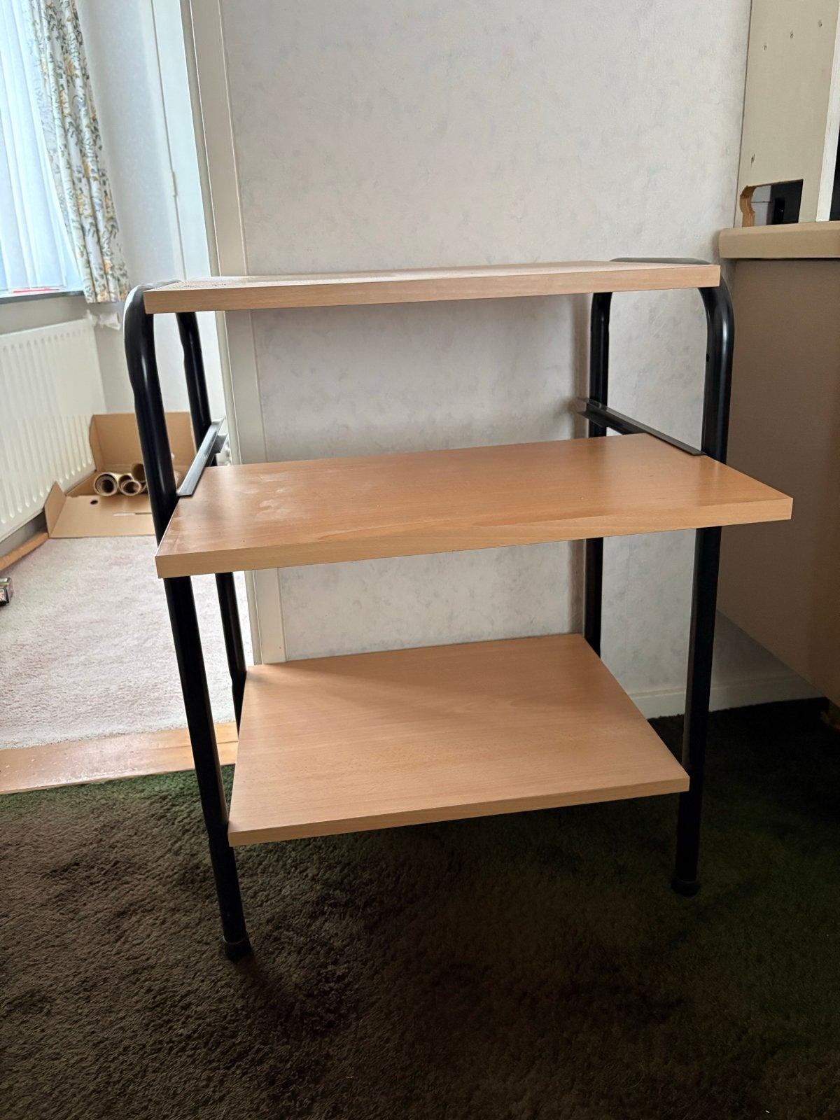 -meubel / audiomeubel met 3 plateaus, houtlook & zwart frame, Ophalen, Gebruikt