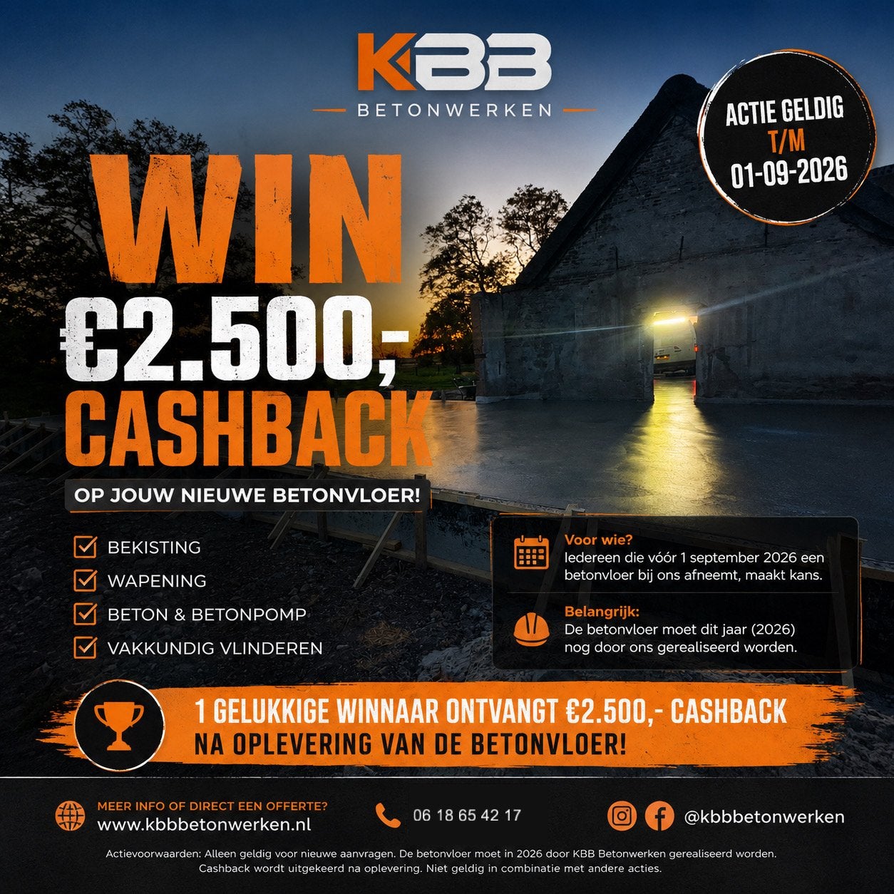 Betonvloer laten storten? Win €2.500 cashback!, Ophalen, Zo goed als nieuw, Overige typen