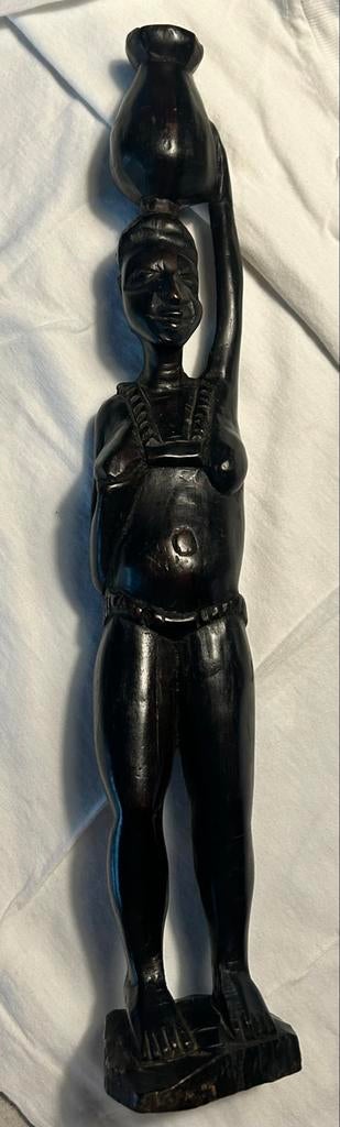 Vintage Afrikaans houten beeld - Vrouw met kruik (60 cm), Beeld, Hout, Vrouw, Afrika