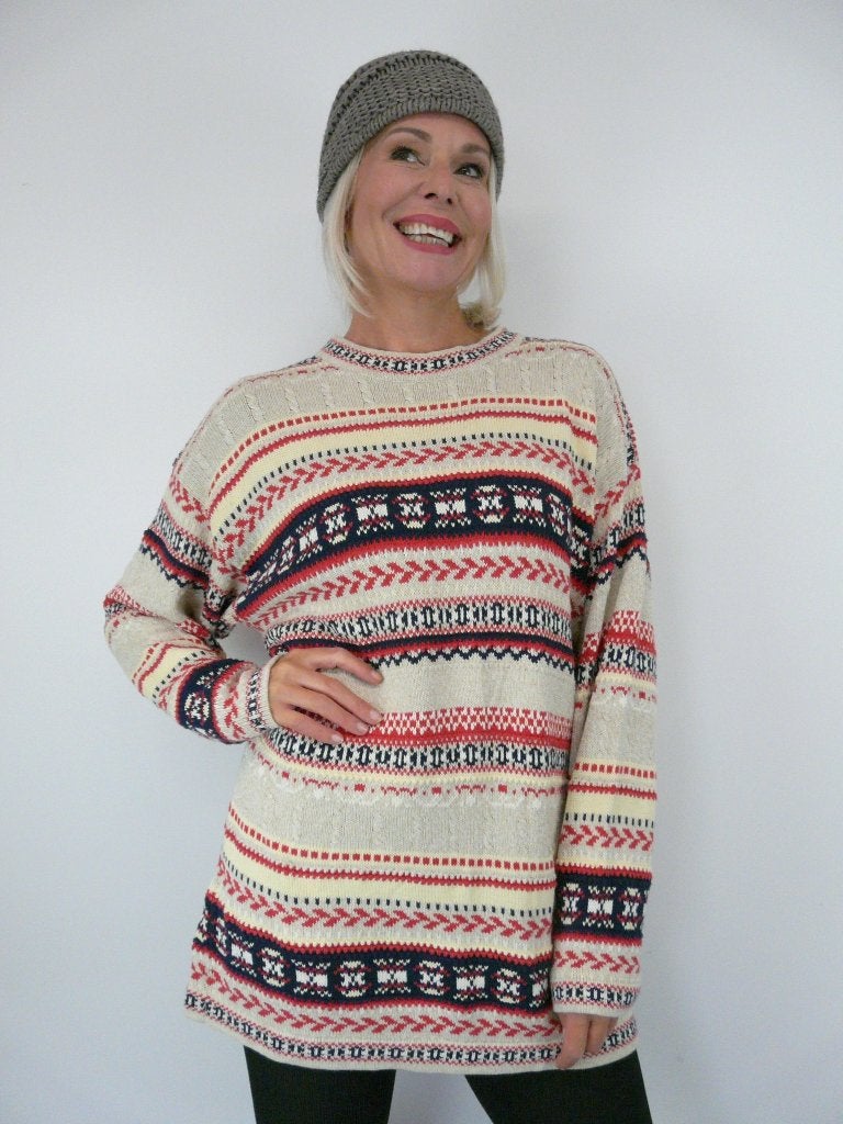 *Abfab Vintage Katoenen Trui L*, A feeling of JOY, Beige, Maat 42/44 (L), Ophalen of Verzenden