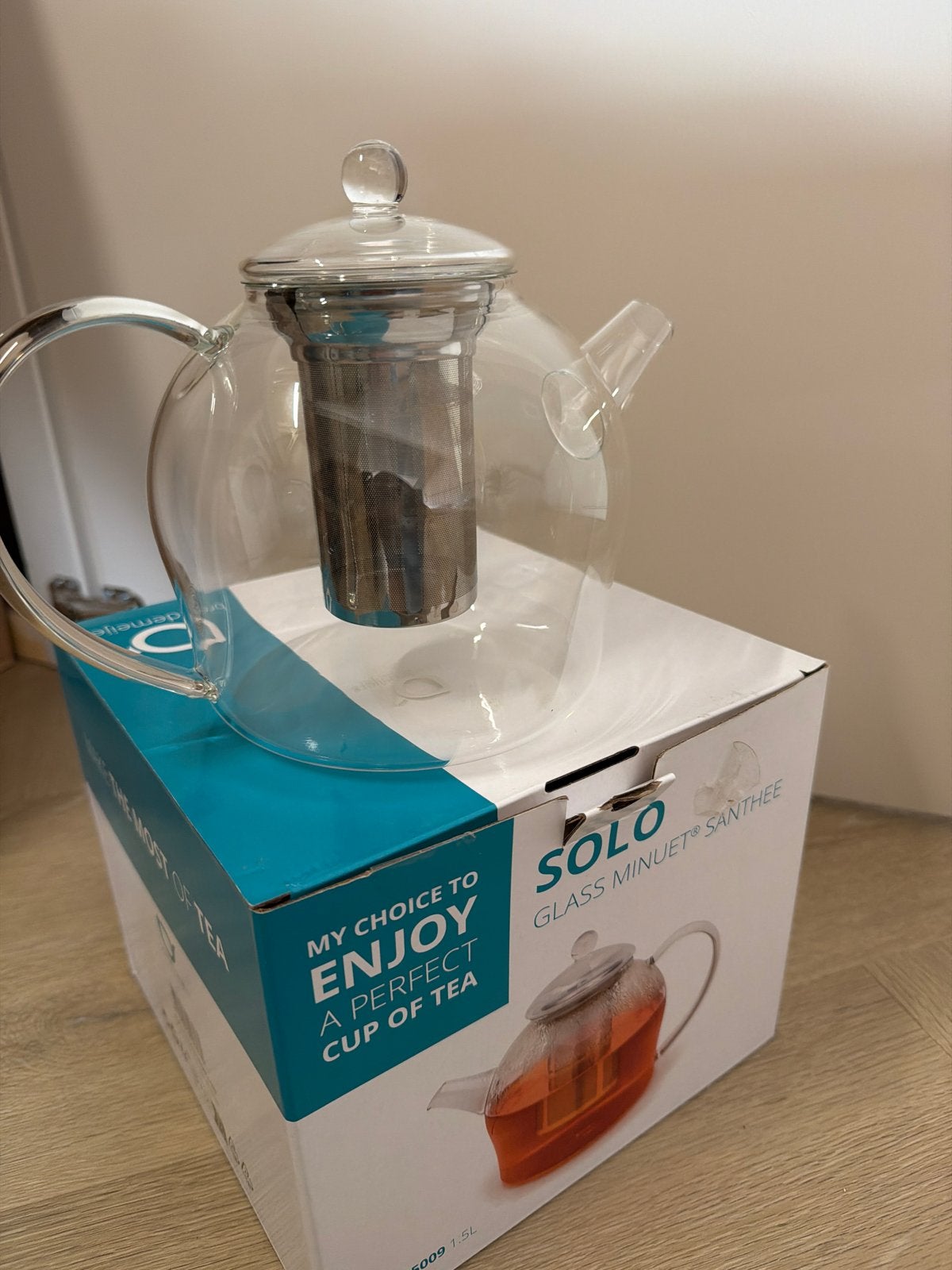 Bredemeijer Solo Theepot Glas met RVS filter 1.5L, Huis en Inrichting, Theepot/fluitketel, Glas, Bredemeijer, Nieuw