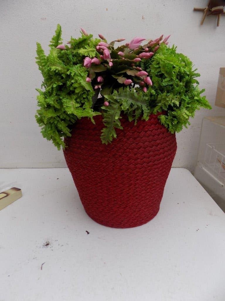Mand naaimand bloempot bordeaux rood met deksel, Ophalen of Verzenden, Gebruikt