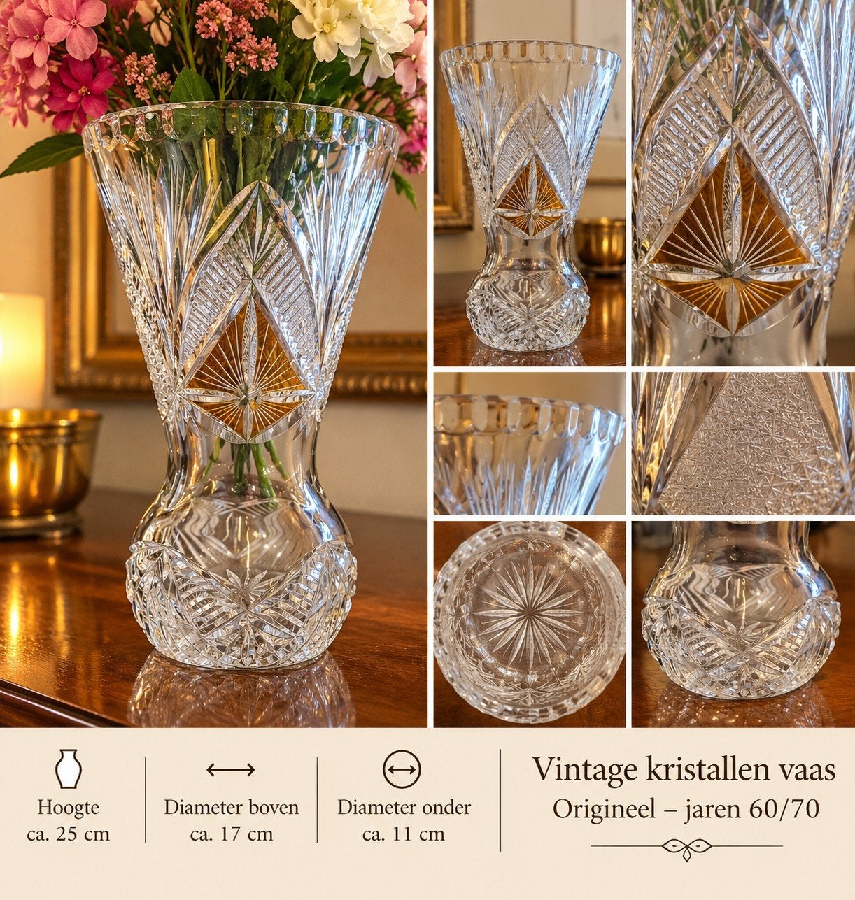 Prachtige Vintage Kristallen Vaas Jaren 60/70 - Bohemia Sti, Ophalen of Verzenden