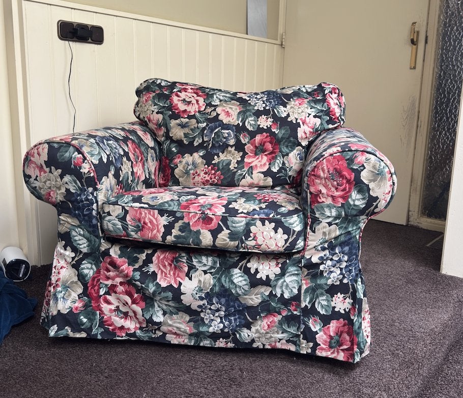 Fauteuil - bloemenprint, Ophalen, Gebruikt, 75 tot 100 cm, Minder dan 50 cm
