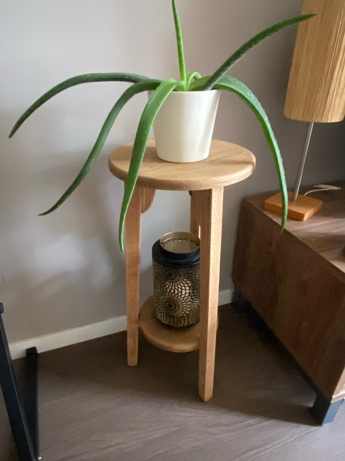 Houten plantentafel / bijzettafel, Minder dan 55 cm, Gebruikt, Rond, Hout