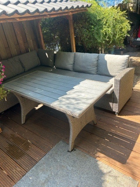Tuinloungeset 2 banken plus tafel, € 80,-, Ophalen, Gebruikt, 6 zitplaatsen, Loungeset