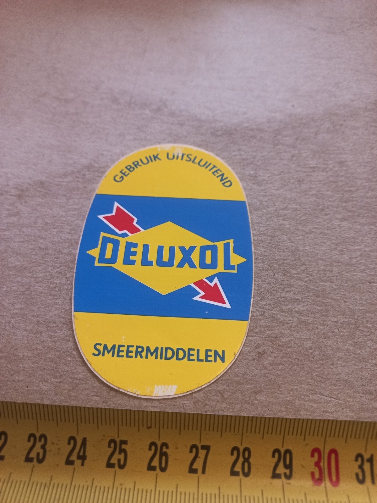 Vintage Deluxol Smeermiddelen Sticker - Gebruik Uitsluitend, Verzamelen, Ophalen of Verzenden, Gebruikt