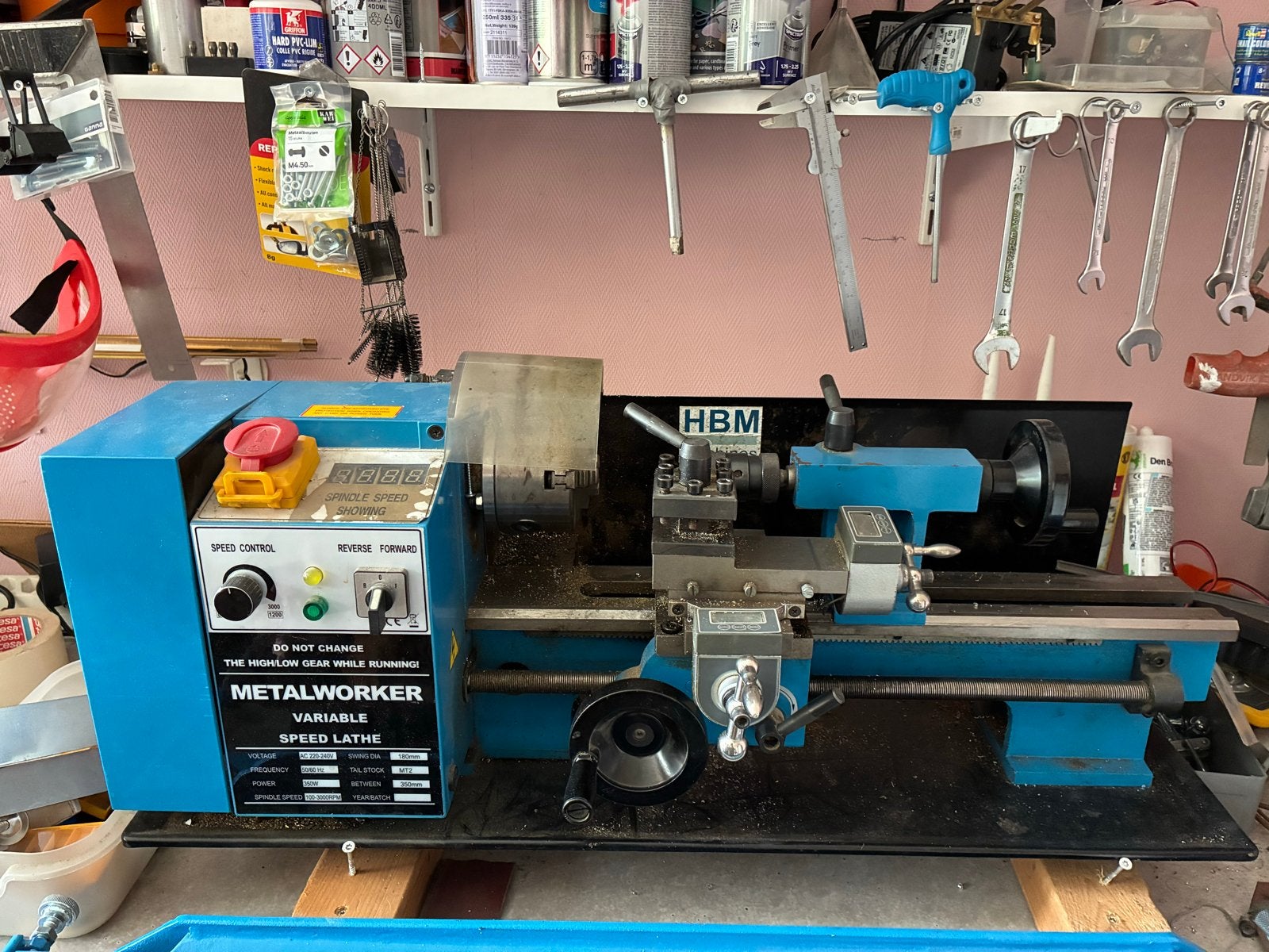 HBM Metalworker Variabele Snelheid Draaibank, Ophalen, Gebruikt, Metaaldraaibank, Minder dan 500 mm