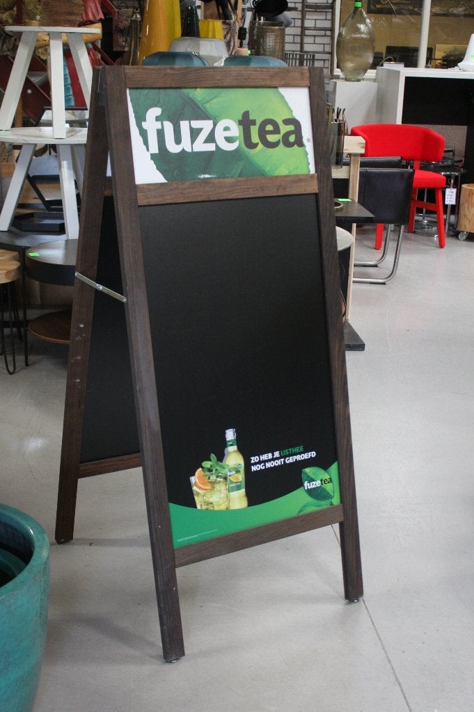 Krijtbord stoepbord reclamebord Fuze Tea horeca terras, Ophalen, Gebruikt, Reclamebord