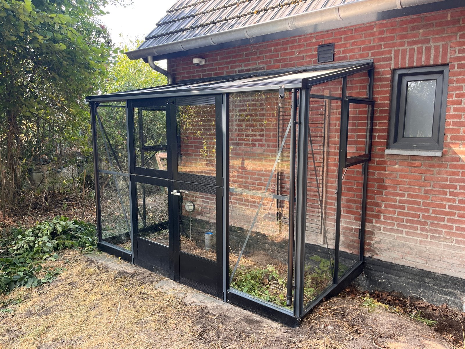 Royal Well muurkas Veranda 4,4 antracietgrijs kweekkas, Ophalen, Glas, Zo goed als nieuw, Aluminium