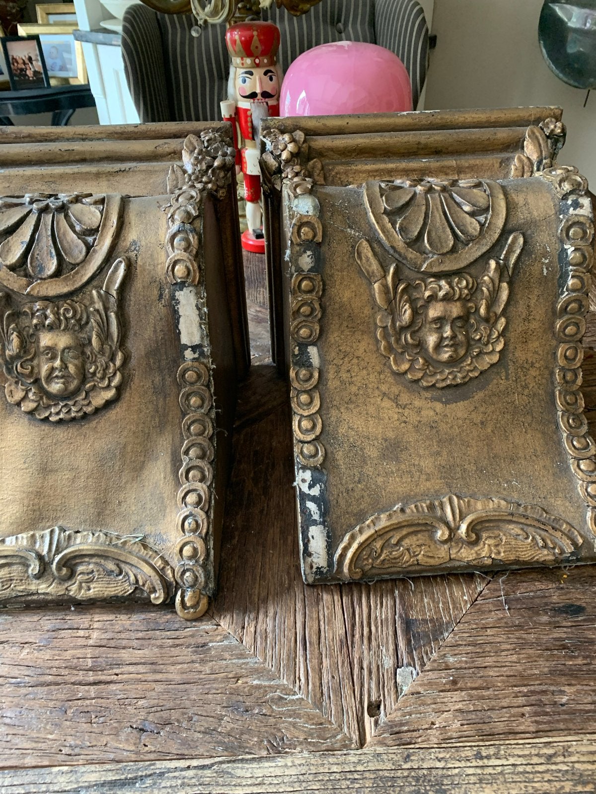 Antieke vergulde bois dore consoles met putti - set van 2, Ophalen of Verzenden