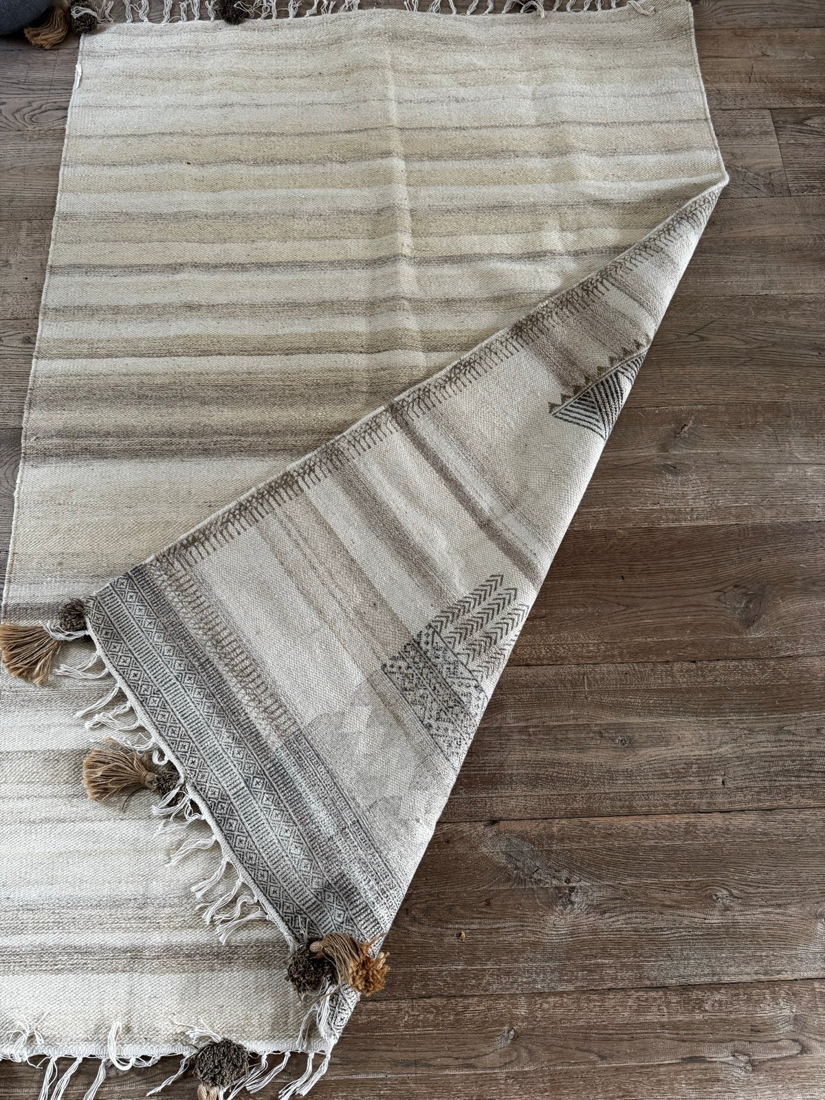 Kelim tapijt van wol, 2 kanten te gebruiken, 187x127cm, Gebruikt, 100 tot 150 cm, Beige, Ophalen of Verzenden