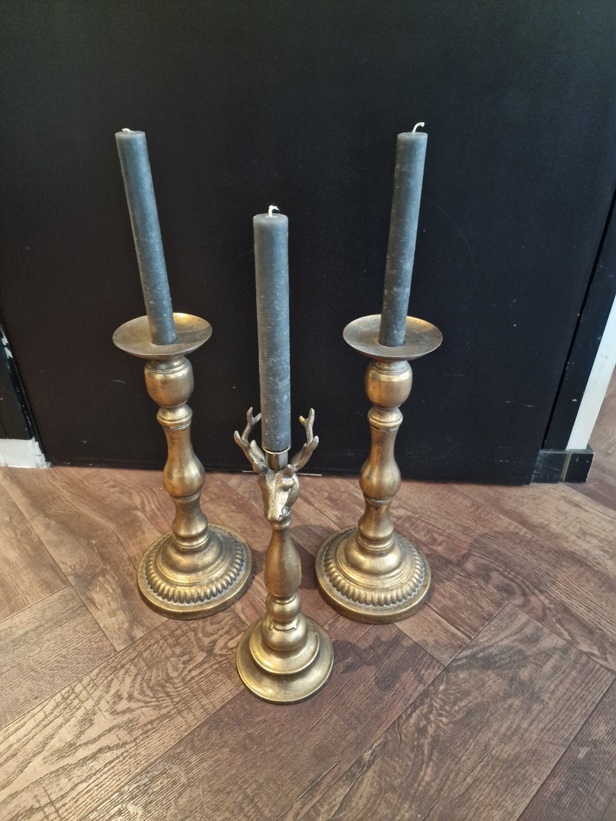 Set van 3 kandelaars met hertenkop - Moordrecht, Huis en Inrichting, Ophalen