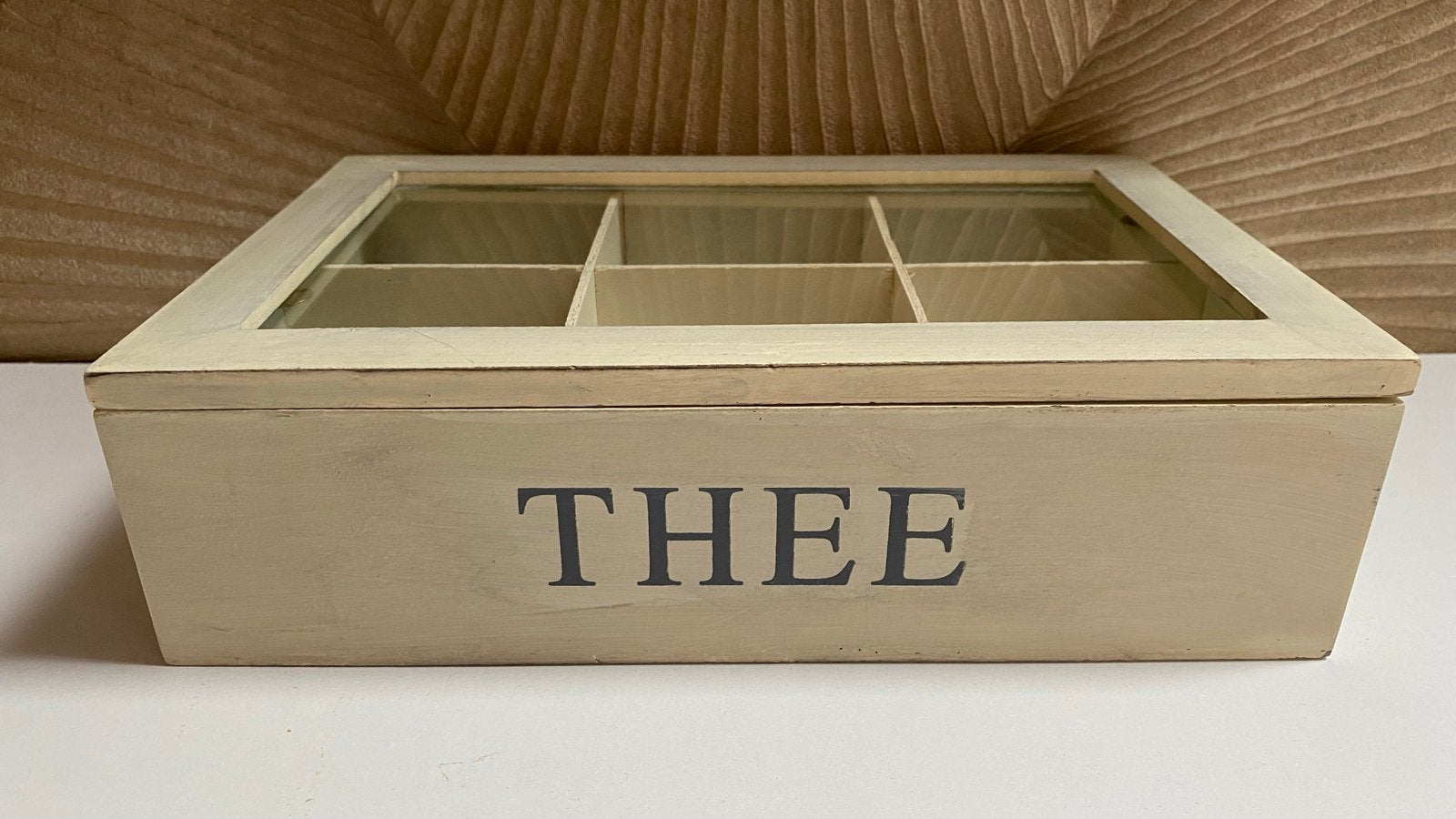 Theedoos met 6 vakjes - Crème/Wit Hout, Hout, Gebruikt, Ophalen of Verzenden, Landelijk