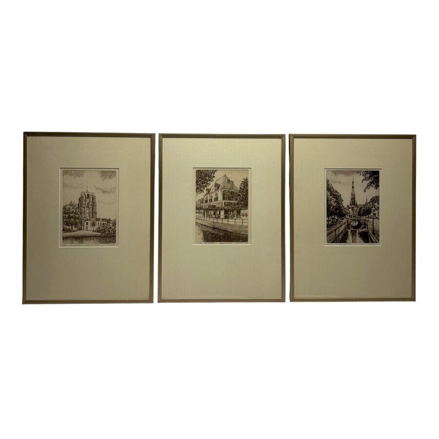 Albertus Wieringa (1941) 3x ets Leeuwarden, Antiek en Kunst, Kunst | Schilderijen | Klassiek, Ophalen of Verzenden