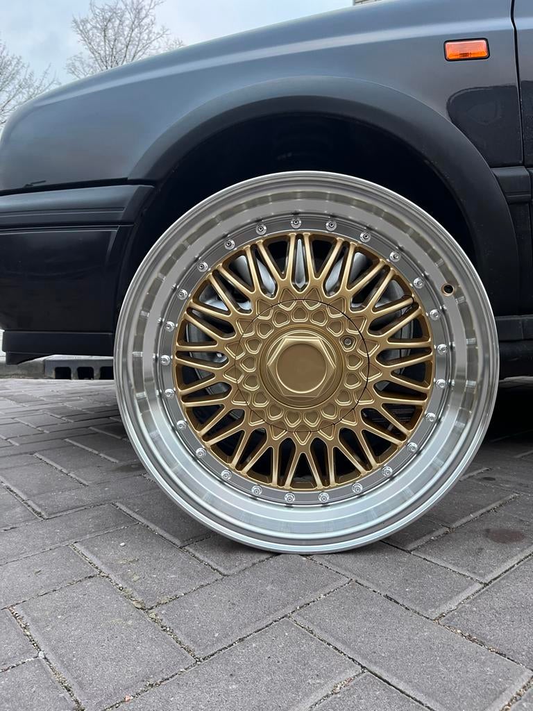 Gouden JR velgen met gepolijste lip, Auto-onderdelen, Banden en Velgen, Ophalen, 215 mm, Velg(en), Nieuw