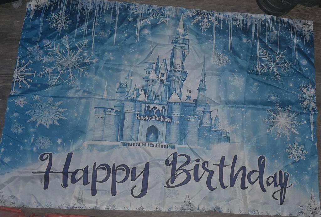 Frozen Happy Birthday Doek - Kasteel & Sneeuwvlokken, Ophalen of Verzenden