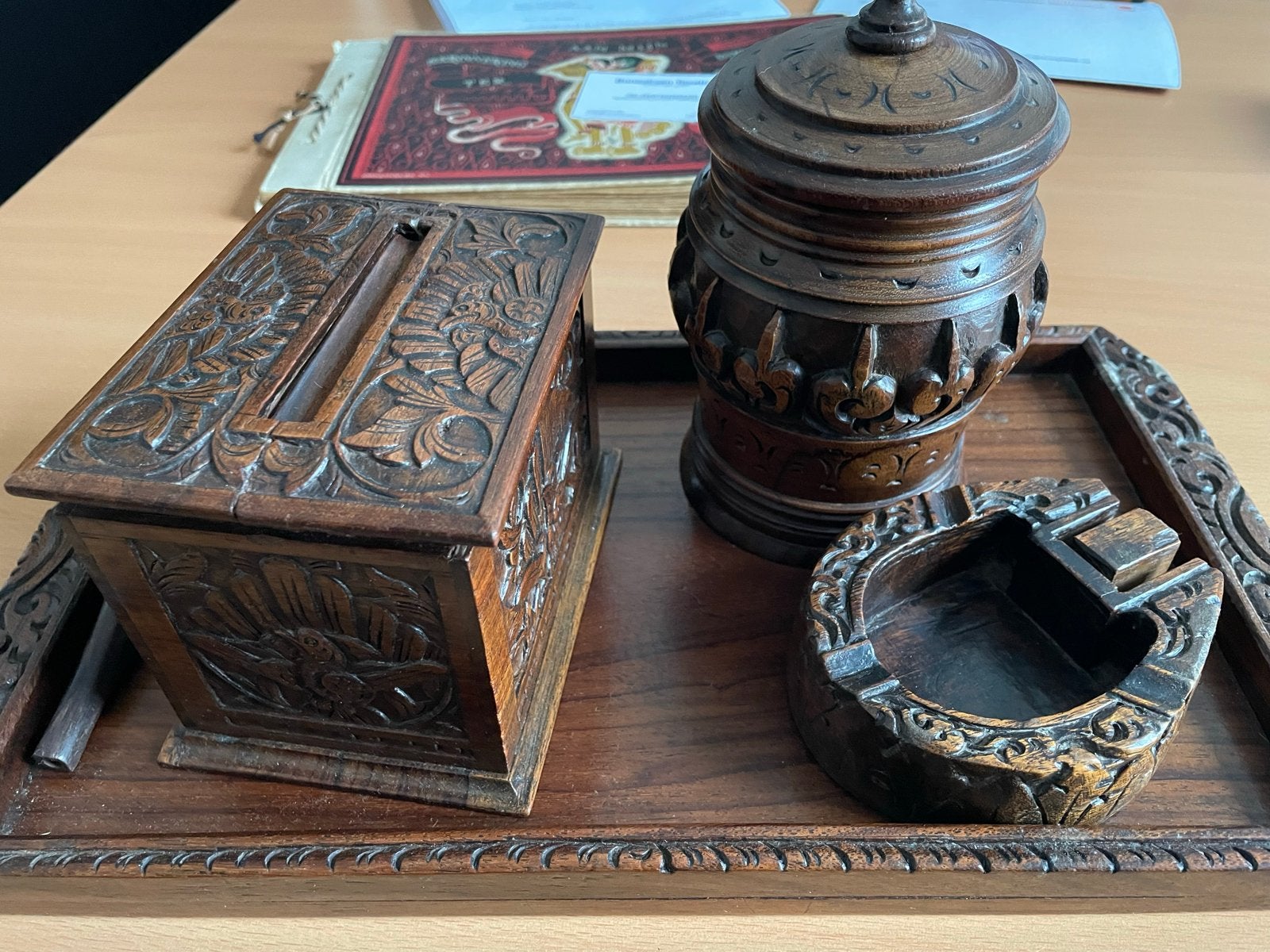 Antieke Indonesische dienblad met accessoires, 80 Jaar Oud, Ophalen of Verzenden