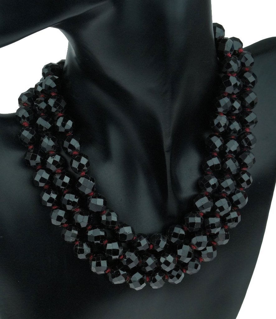 Granaat antieke ketting robuust 3-strengs slot zilver dames, Ophalen of Verzenden, Zilver, Ketting, Met edelsteen