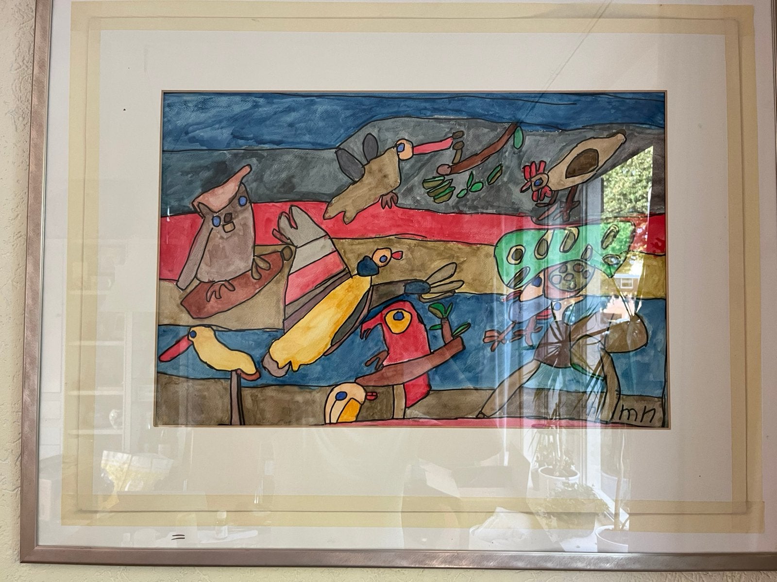 Kleurrijk Ingelijst Kunstwerk in CoBrA / Corneille Stijl, Antiek en Kunst, Ophalen, Abstract