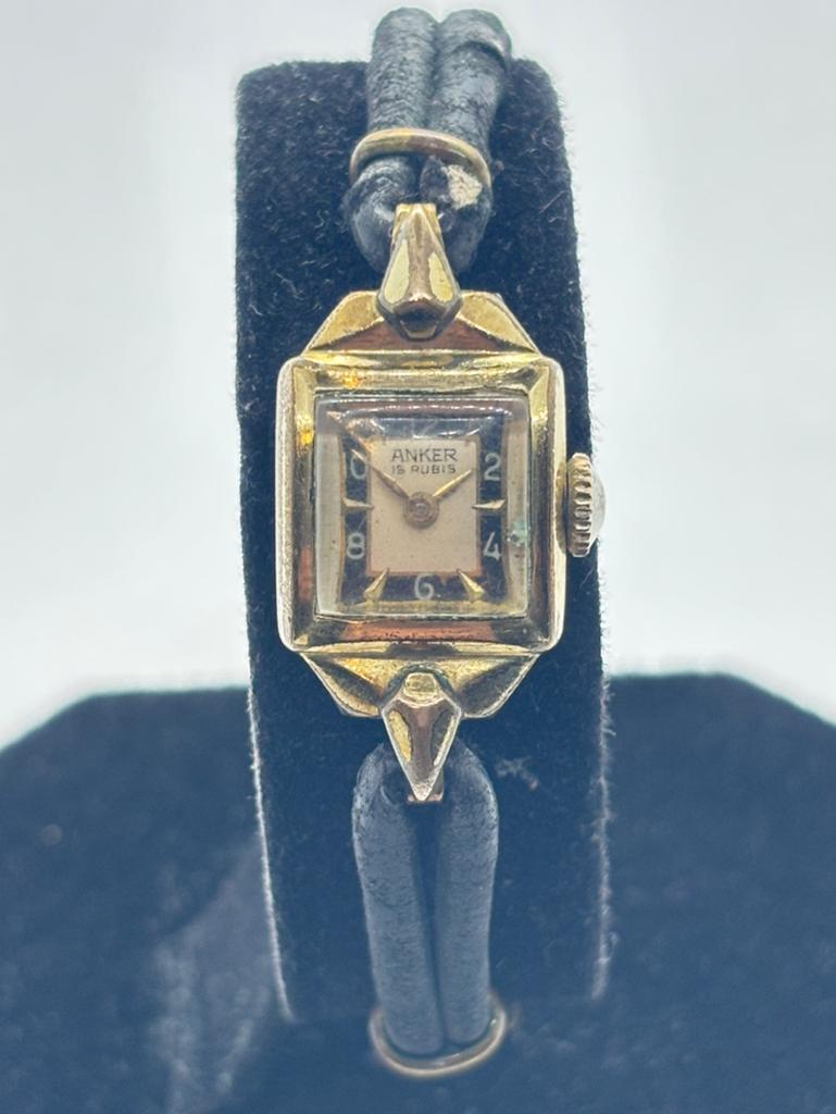 Anker vintage dames horloge ‘handopwinder’, Overige merken, Overige materialen, Leer, Polshorloge