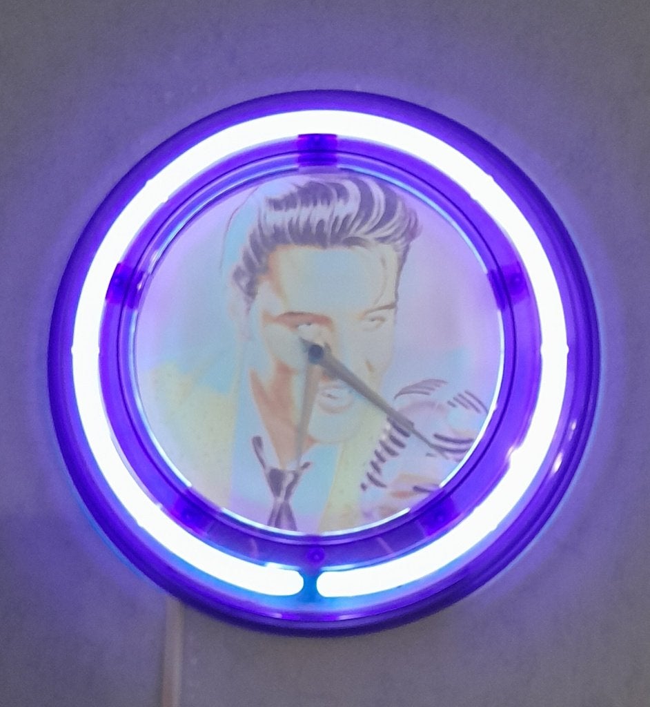 Neon Elvis Presley klok, Ophalen, Vintage, Analoog, Wandklok
