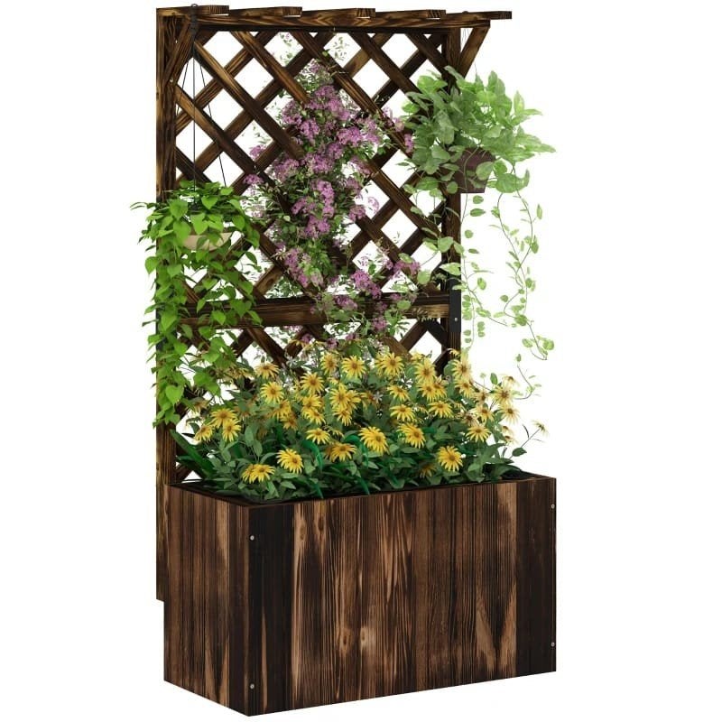 Houten plantenbak met klimrek - Ideaal voor tuin en balkon, Tuin en Terras, Nieuw, Ophalen of Verzenden, Balkon, 60 tot 100 cm