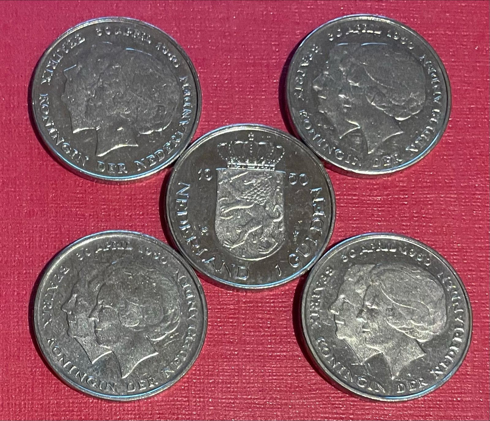 Setje van 5 gulden munten Koningin Beatrix 1980, 1 gulden, Setje, Koningin Beatrix, Ophalen of Verzenden