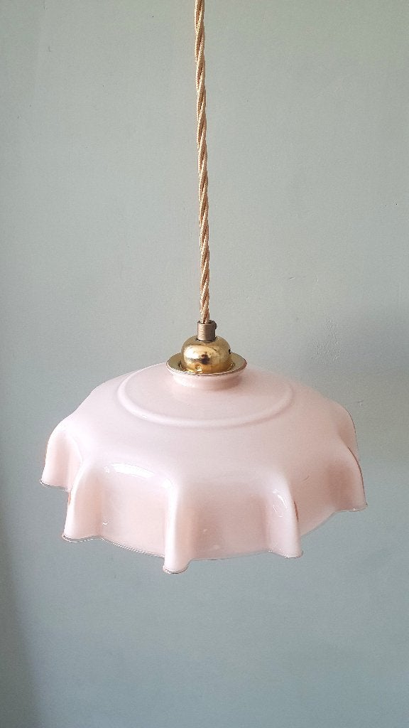 Vintage franse hanglamp - pastel rose opaline glas., Antiek en Kunst, Ophalen of Verzenden