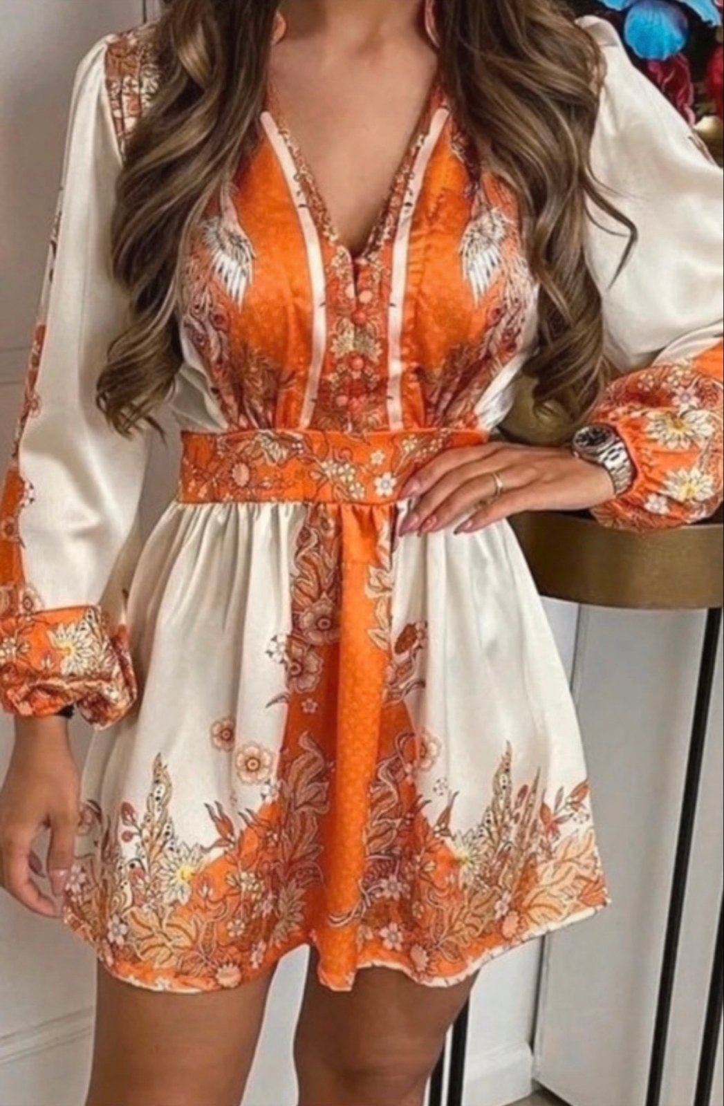 Allyson Jurk met Oranje Bloemenprint en Riem, Kleding | Dames, Nieuw, Oranje, Boven de knie, Ophalen