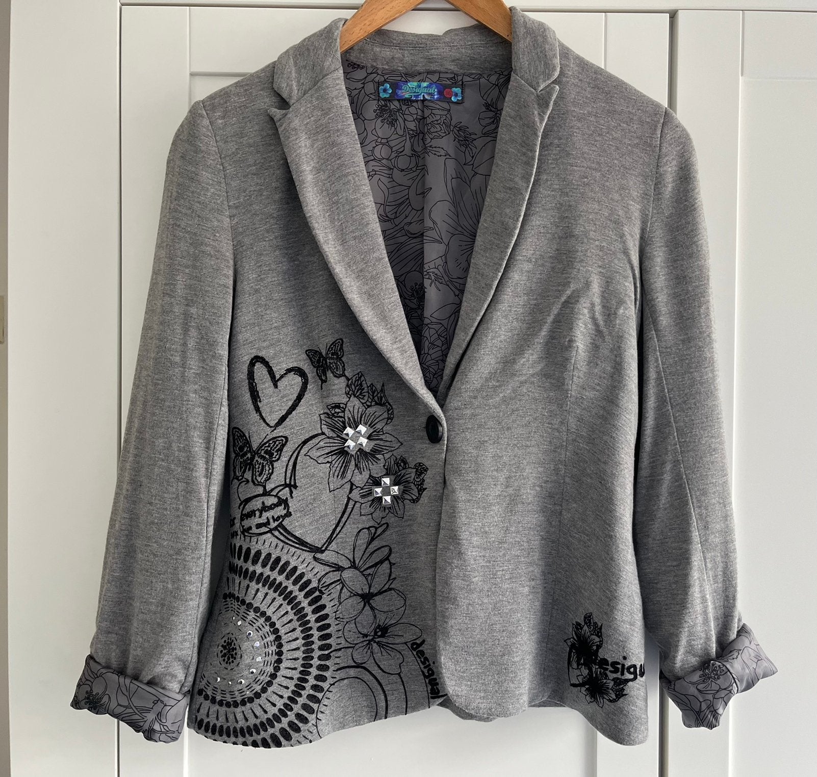 Desigual blazer / colbertje – grijs – mt 36 – gevoerd jasje, Ophalen of Verzenden, Zo goed als nieuw, Jasje, Maat 36 (S)