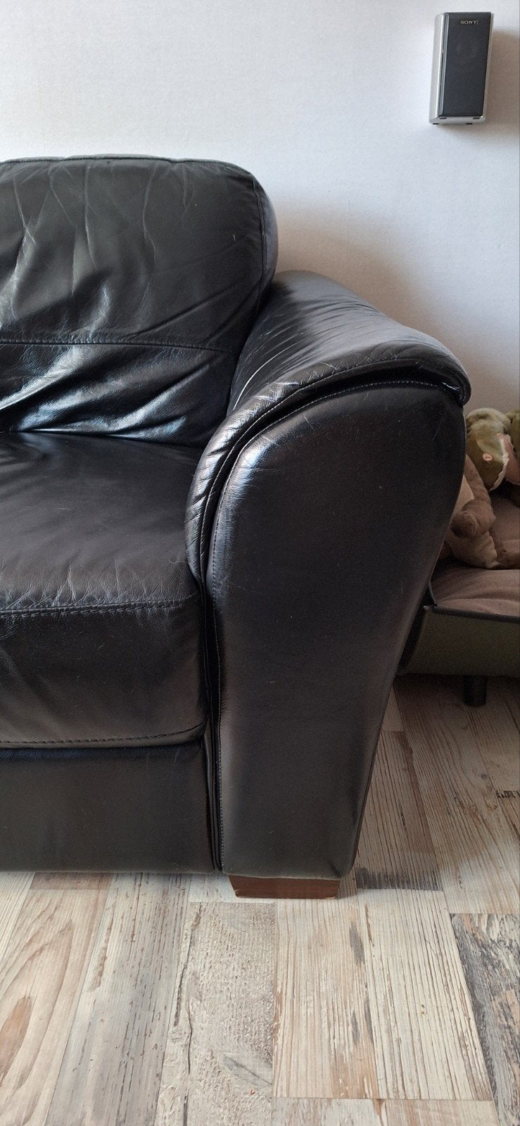 Gratis  Zwarte Leren Hoekbank - Comfortabel en Ruim, Ophalen, Gebruikt, Klassiek, Comfortabel, 100 tot 125 cm
