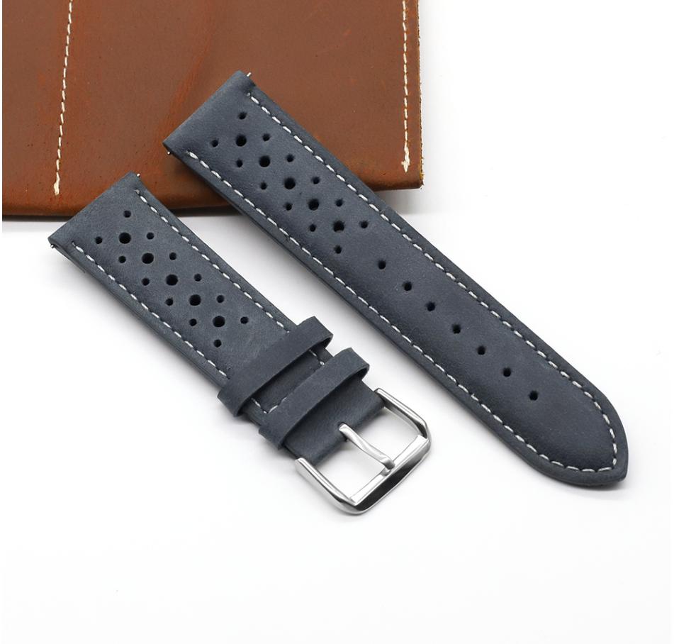 Grijze leren horlogeband horloge band racing heren dames, Verzenden, Nieuw