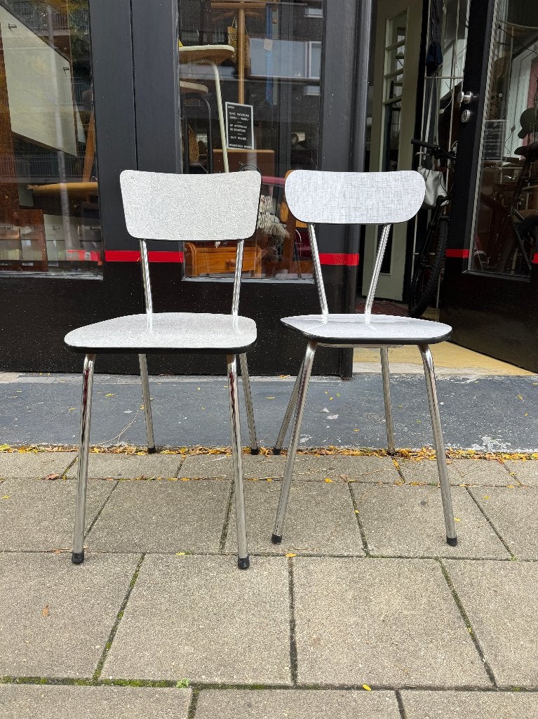 Vintage formica stoelen, keukenstoelen, Ophalen, Twee, Wit, Onbekend