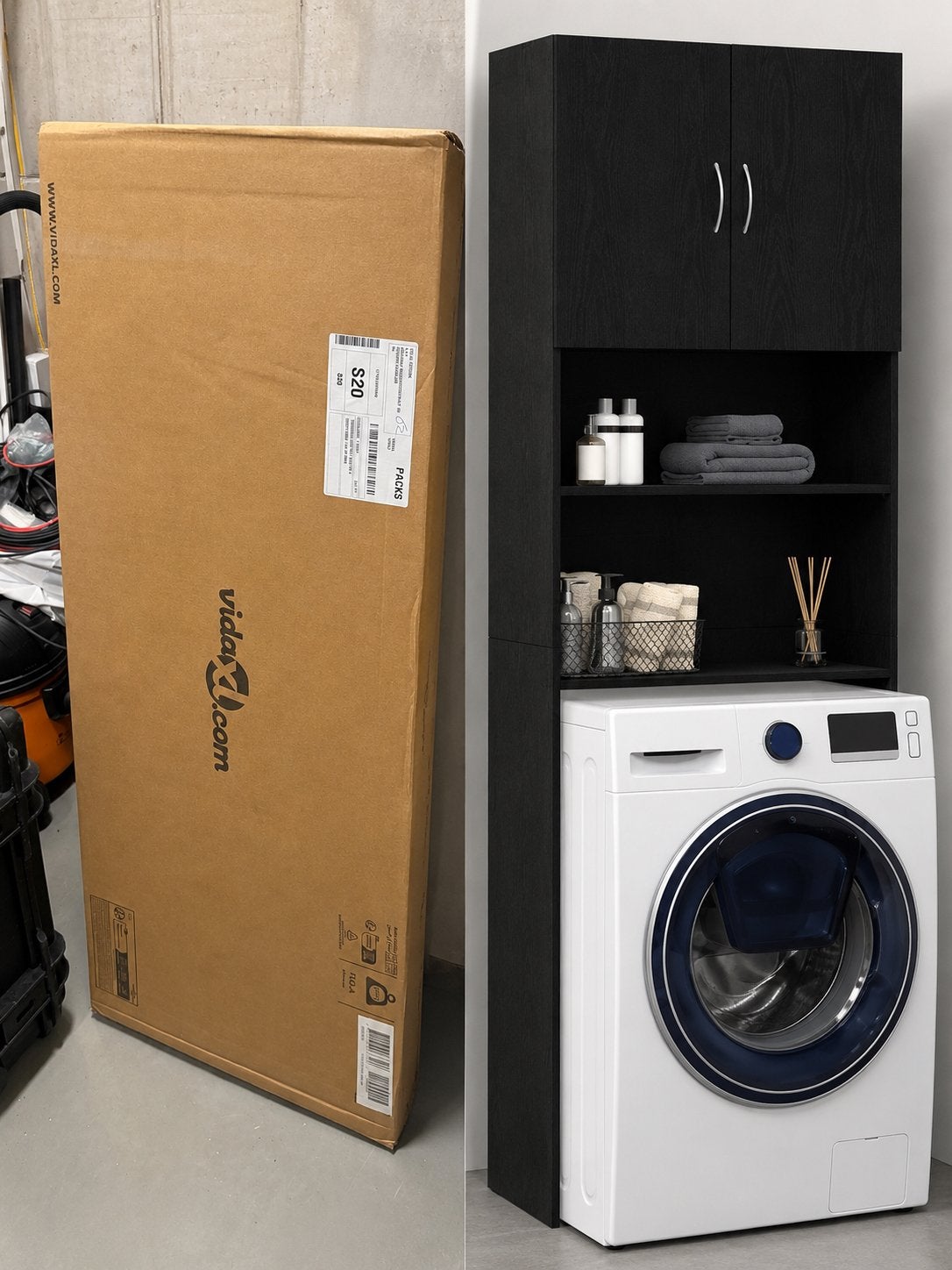 vidaXL Wasmachinekast Zwart Eikenkleurig - Nieuw in doos, Huis en Inrichting, Kasten | Overige, Nieuw, Ophalen