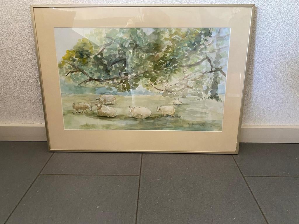 Schilderij met schaapjes, aquarelverf, Ophalen, Nieuw