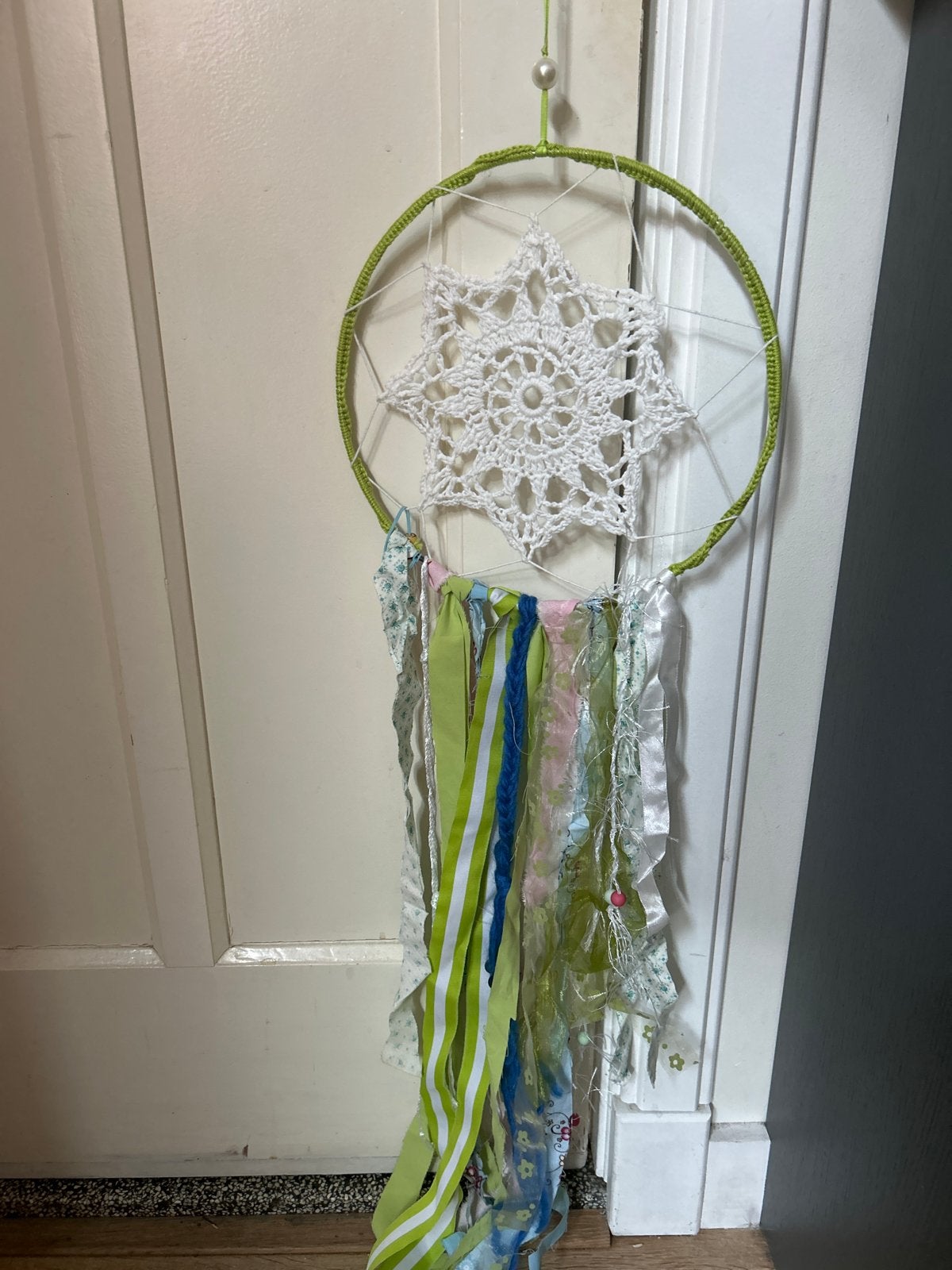 Handgemaakte dromenvanger met gehaakte ster en linten, Ophalen, Meerkleurig, Boho, Zo goed als nieuw