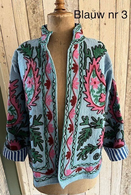 Geborduurd jasje uit India, zomerjasje, festivaljasje, jas, Maat 38/40 (M), Blauw, AtelierRoakeldais@gmail.com, Nieuw