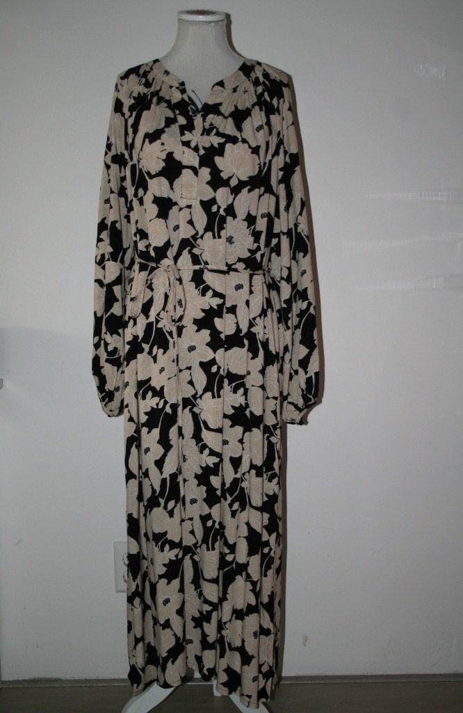 H&M lange viscose jurk met ballonmouwen mt 42 44 L, Kleding | Dames, H&M, Verzenden, Beige, Maat 42/44 (L)