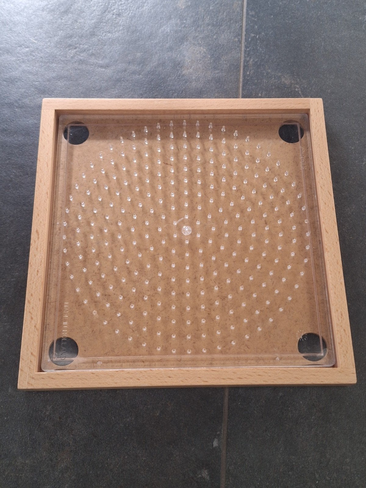 Transparante ronde kralenplank met houten inlegraam, Kinderen en Baby's, Ophalen of Verzenden, Zo goed als nieuw, Jongen of Meisje