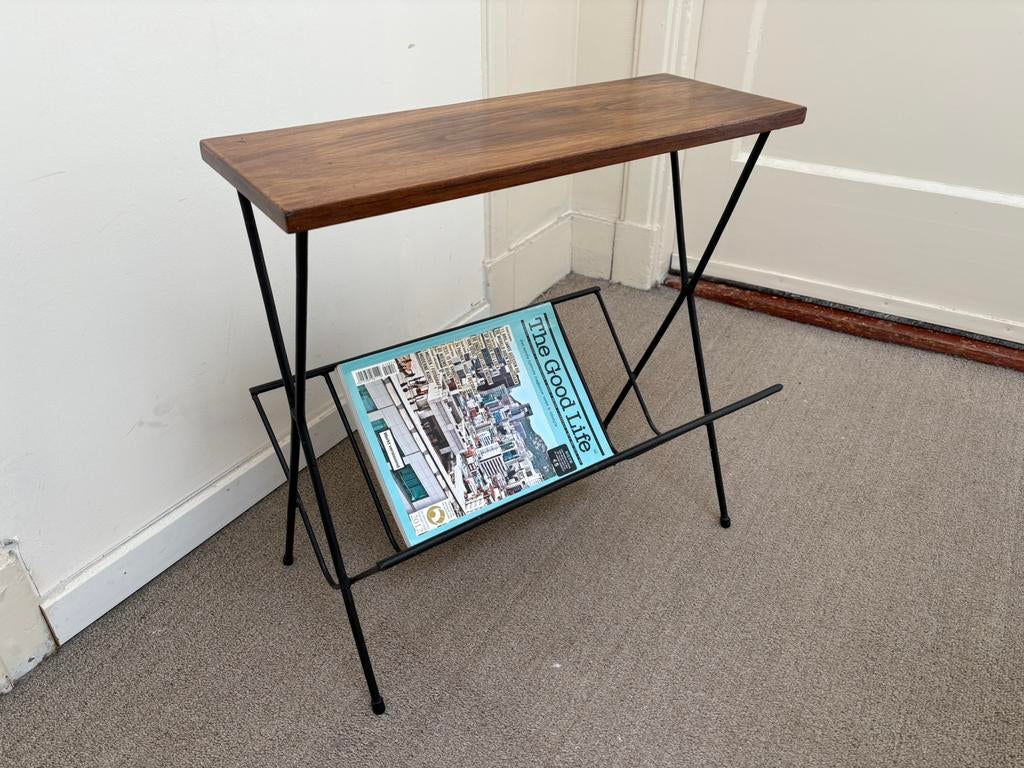 Vintage Mid-Century Lectuurtafel bijzettafeltje, Huis en Inrichting, Ophalen, Gebruikt, 50 tot 100 cm, Metaal