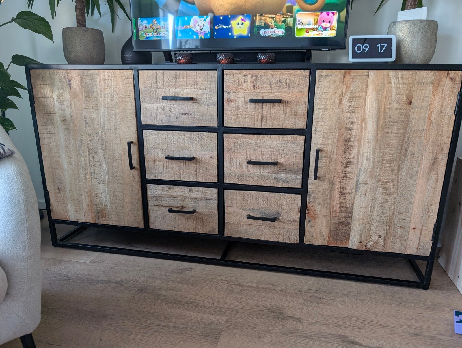 Dressoir mangohout, Gebruikt, 150 tot 200 cm, Met lade(s), Industrieel, Modern, Landelijk