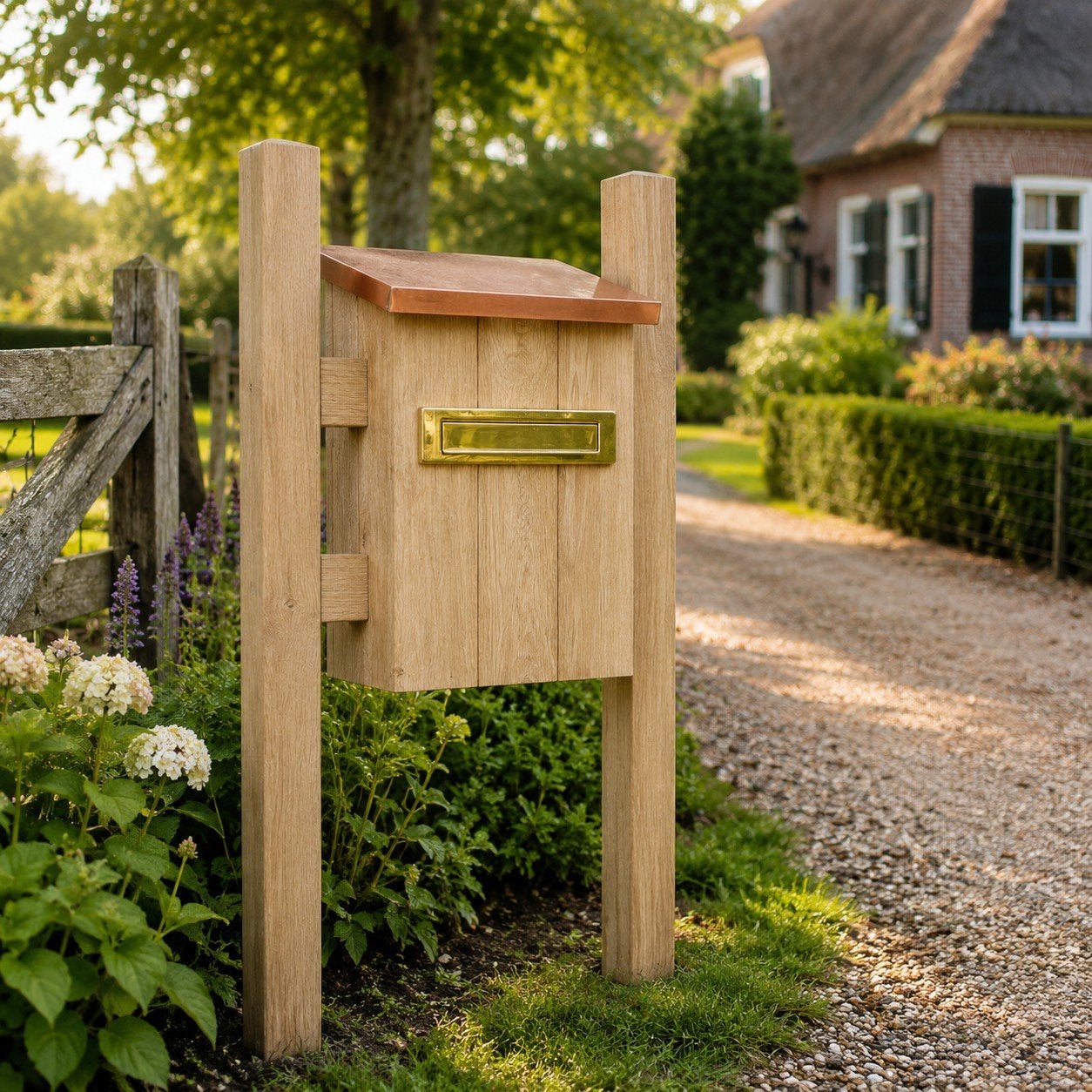 Handgemaakte landelijke eikenhouten brievenbus., Ophalen of Verzenden, Nieuw, Hout, Staande brievenbus