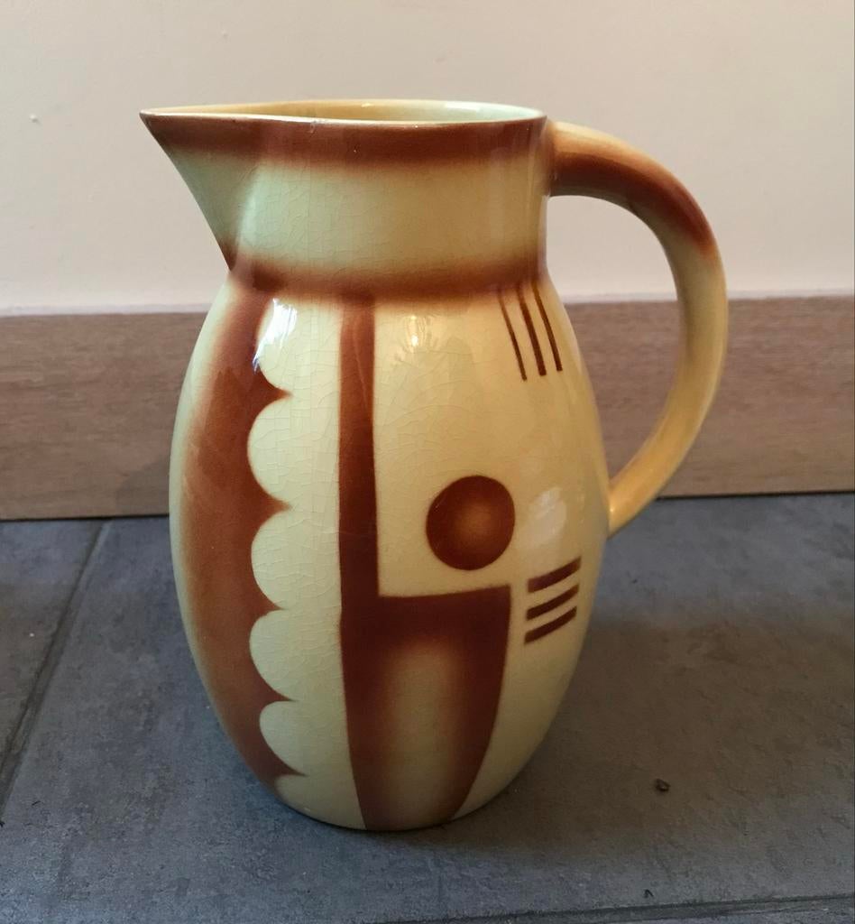 Art Deco kan Elsterwerda Keramik, geometrisch spuitglazuur, Ophalen of Verzenden