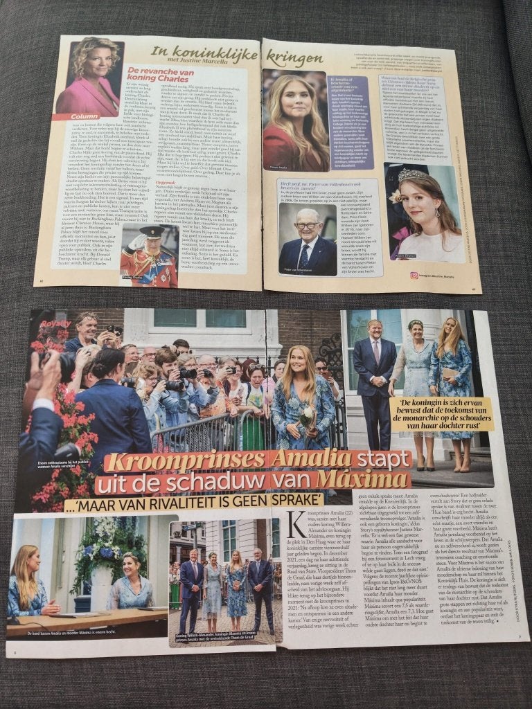 Amalia en Maxima 4 pagina's  uit Story tijdschrift, Verzenden, Zo goed als nieuw, Tv, Overige typen