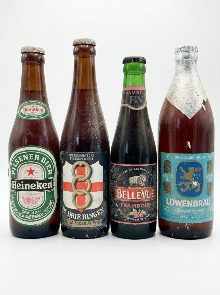 Oude bierflessen - Heineken, Bellevue, Lowenbrau, Ophalen of Verzenden, Gebruikt, Overige soorten, Beeldje of Figuurtje