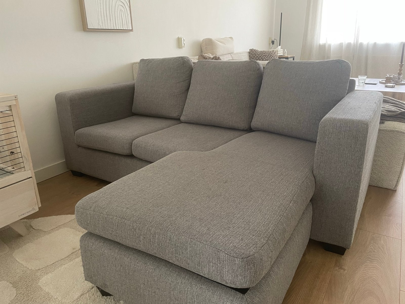Grijze hoekbank - Compact en comfortabel, Ophalen, Gebruikt, Stof