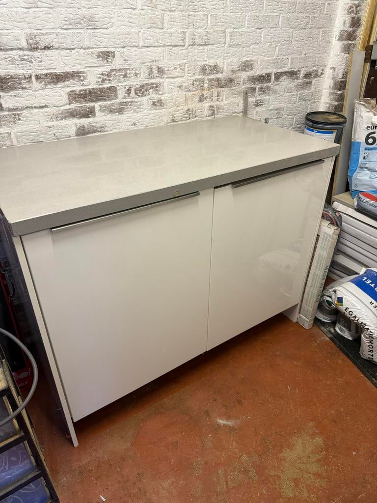 Keukeneiland 60x120 met composieten blad hooglans witte kast, Gebruikt, 100 tot 150 cm, Wit, Ophalen of Verzenden